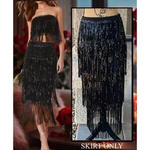 VICI Black Sequin Fringe Mini  Tazzy Skirt Size Small